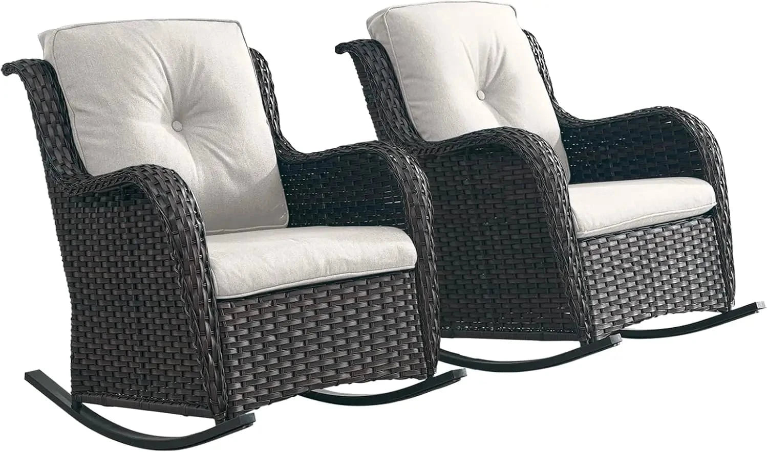 Patio Chairs Outdoor Rocking Chair – 2 - Piece Wicker Rattan Rocker Set - FastZen