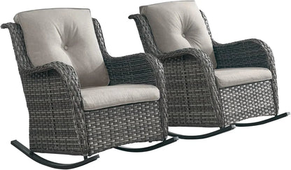 Patio Chairs Outdoor Rocking Chair – 2 - Piece Wicker Rattan Rocker Set - FastZen