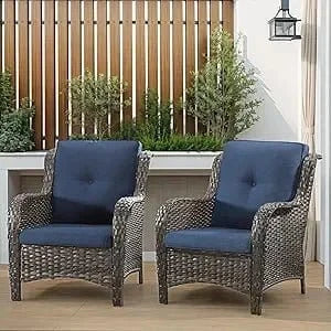Patio Wicker Chairs Set of 2 – Outdoor Dining Chairs with 3.5 - inch Cushions - FastZen