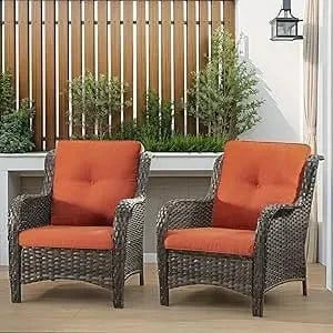 Patio Wicker Chairs Set of 2 – Outdoor Dining Chairs with 3.5 - inch Cushions - FastZen