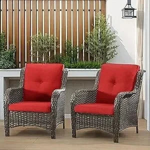 Patio Wicker Chairs Set of 2 – Outdoor Dining Chairs with 3.5 - inch Cushions - FastZen