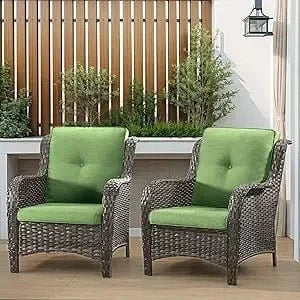 Patio Wicker Chairs Set of 2 – Outdoor Dining Chairs with 3.5 - inch Cushions - FastZen