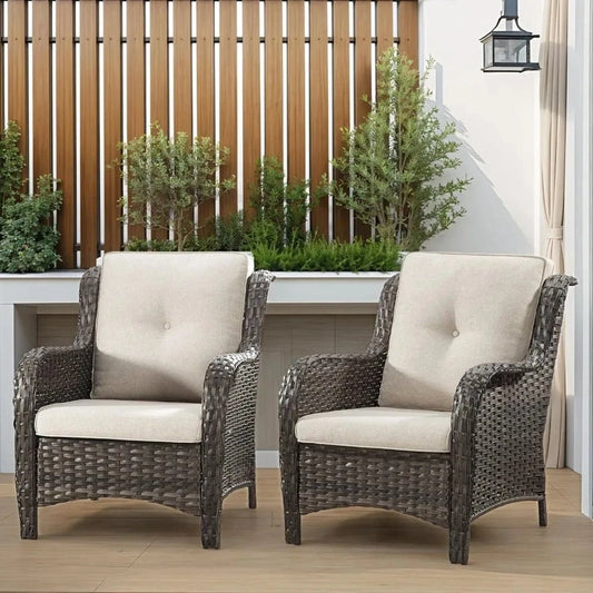 Patio Wicker Chairs Set of 2 – Outdoor Dining Chairs with 3.5 - inch Cushions - FastZen