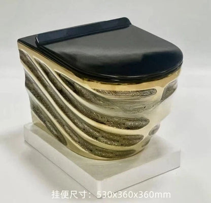 Personalized Wall - Mounted Toilet – Luxury Gold &amp; Black with Colorful Pattern - FastZen