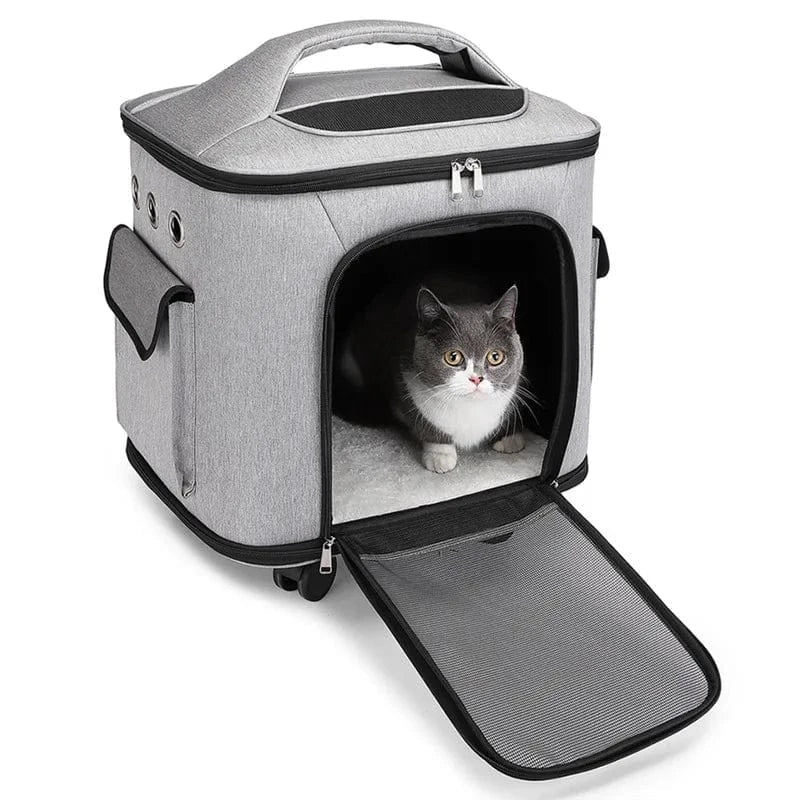 Pet Travel Trolley Bag with Silent Wheels – Portable Large Capacity Breathable Carrier for Cats &amp; Dogs - FastZen