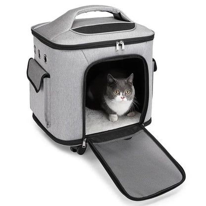Pet Travel Trolley Bag with Silent Wheels – Portable Large Capacity Breathable Carrier for Cats &amp; Dogs - FastZen