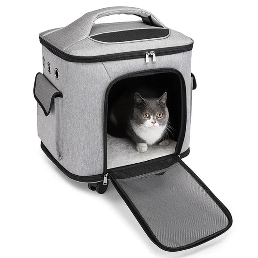 Pet Travel Trolley Bag with Silent Wheels – Portable Large Capacity Breathable Carrier for Cats &amp; Dogs - FastZen