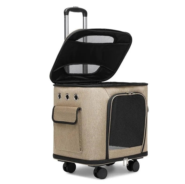 Pet Travel Trolley Bag with Silent Wheels – Portable Large Capacity Breathable Carrier for Cats &amp; Dogs - FastZen