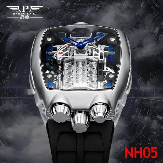 PINDU DESIGN Mens Watches Top Brand Luxury Automatic Watch Engine 16 Cylinder Skeleton Men Mechanical Watch Japan NH05A Watch - FastZen