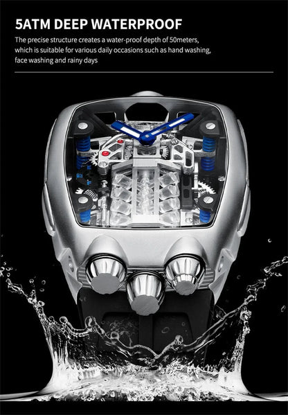 PINDU DESIGN Mens Watches Top Brand Luxury Automatic Watch Engine 16 Cylinder Skeleton Men Mechanical Watch Japan NH05A Watch - FastZen