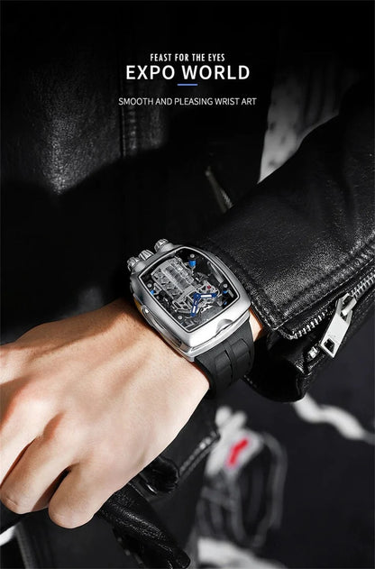 PINDU DESIGN Mens Watches Top Brand Luxury Automatic Watch Engine 16 Cylinder Skeleton Men Mechanical Watch Japan NH05A Watch - FastZen