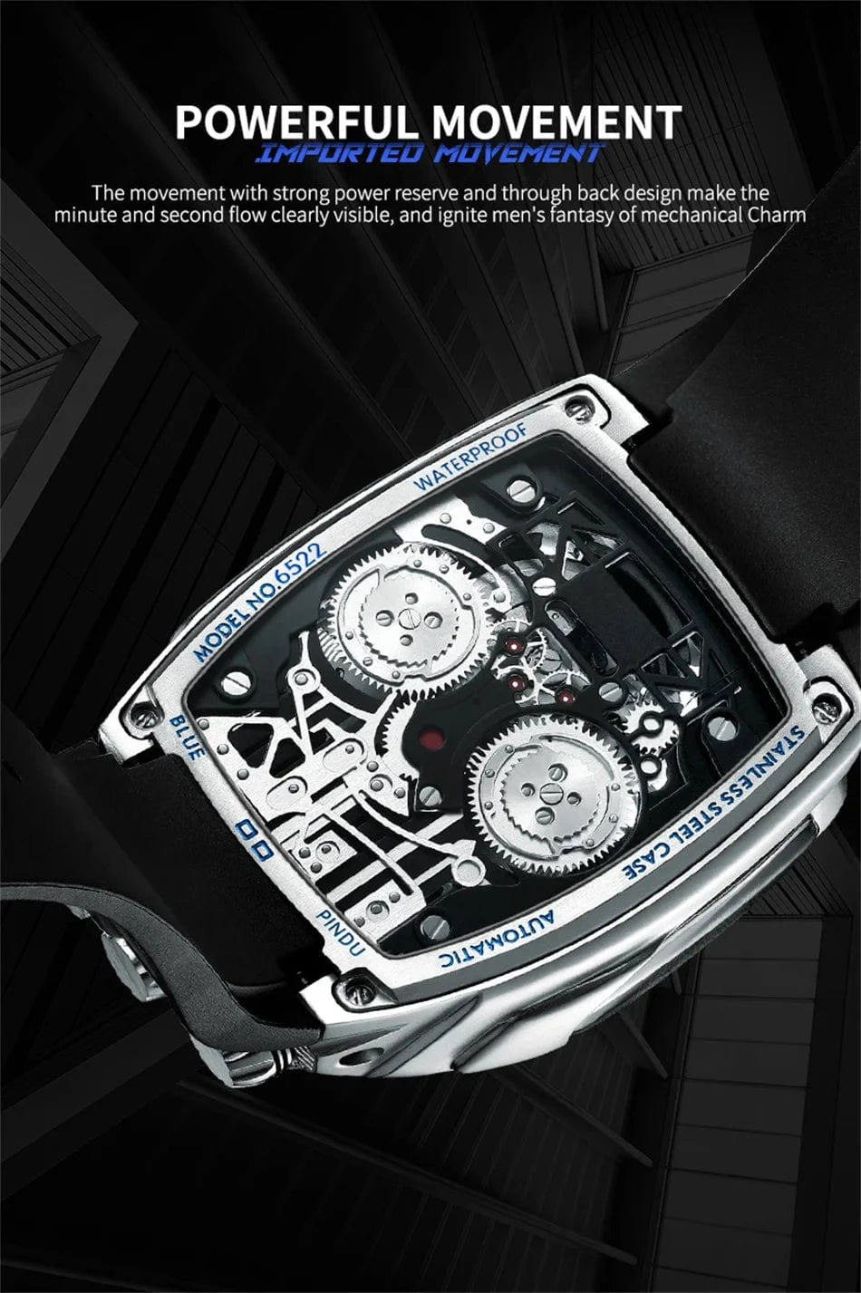 PINDU DESIGN Mens Watches Top Brand Luxury Automatic Watch Engine 16 Cylinder Skeleton Men Mechanical Watch Japan NH05A Watch - FastZen