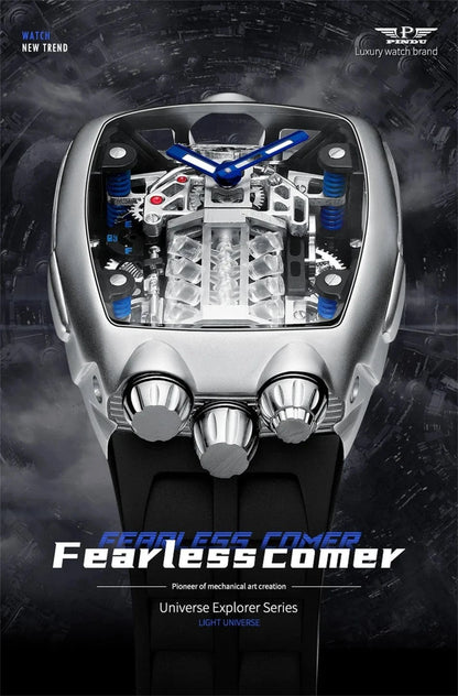 PINDU DESIGN Mens Watches Top Brand Luxury Automatic Watch Engine 16 Cylinder Skeleton Men Mechanical Watch Japan NH05A Watch - FastZen