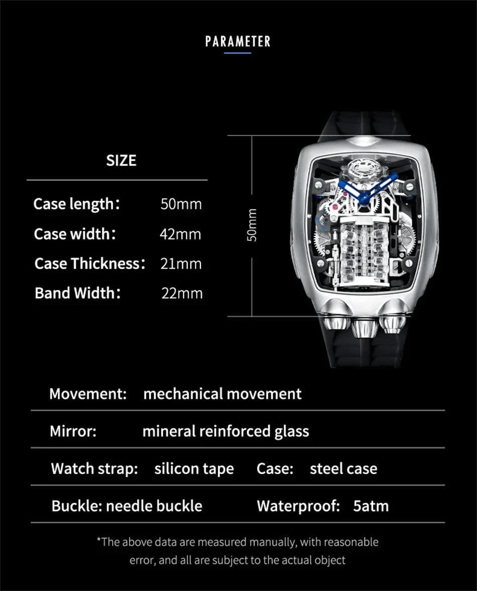 PINDU DESIGN Mens Watches Top Brand Luxury Automatic Watch Engine 16 Cylinder Skeleton Men Mechanical Watch Japan NH05A Watch - FastZen