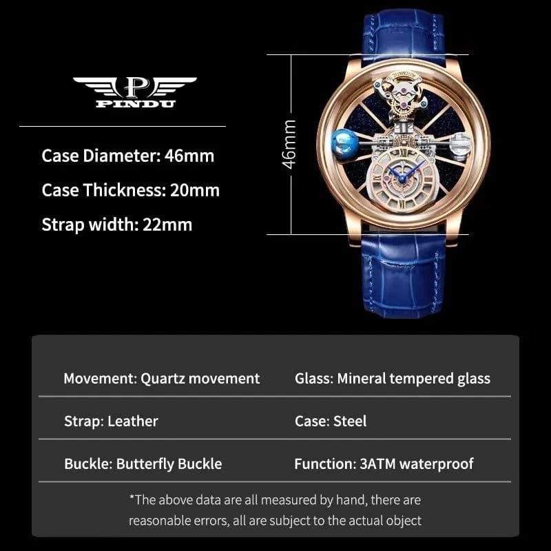 PINDU Design Watches Man Starry Sky Watch For Men Quartz Wristwatches Clock Earth Theme Design Man Watch Celestial Body Series - FastZen