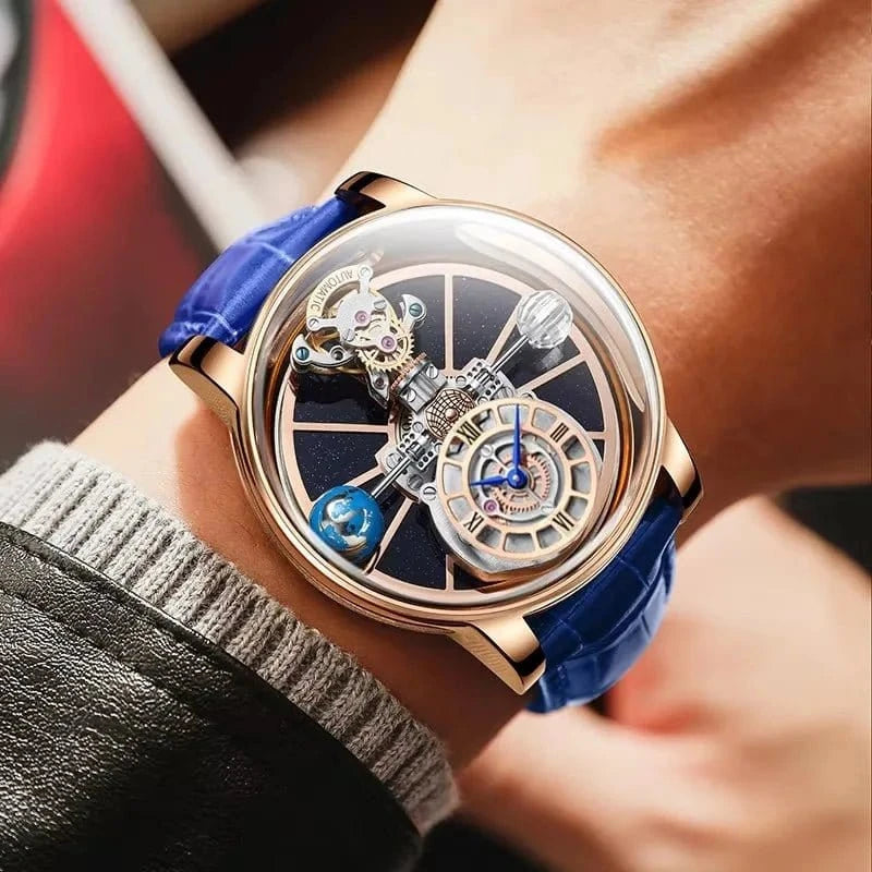 PINDU Design Watches Man Starry Sky Watch For Men Quartz Wristwatches Clock Earth Theme Design Man Watch Celestial Body Series - FastZen