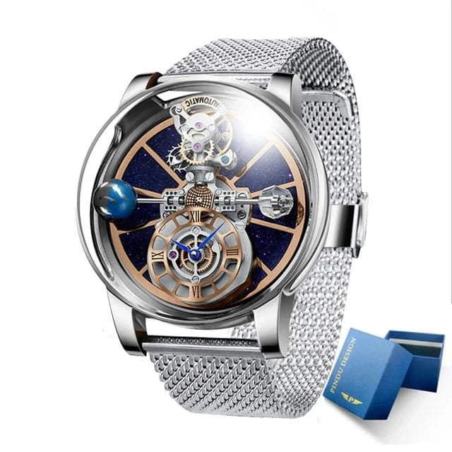 PINDU Design Watches Man Starry Sky Watch For Men Quartz Wristwatches Clock Earth Theme Design Man Watch Celestial Body Series - FastZen