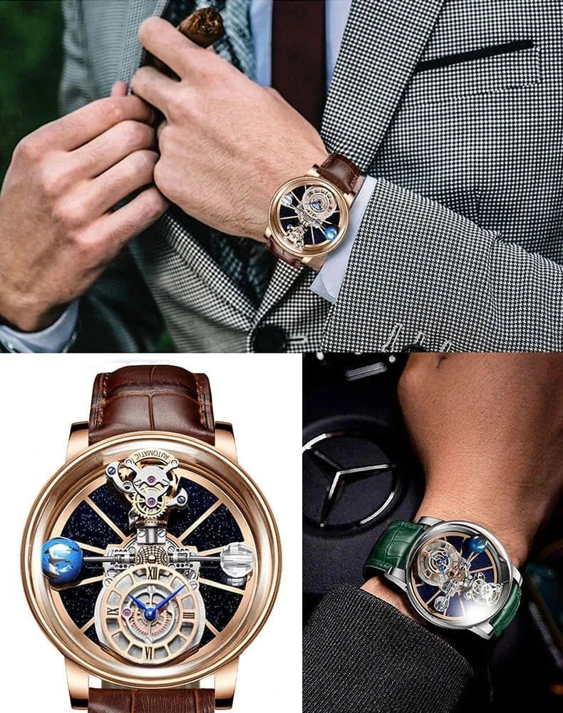 PINDU Design Watches Man Starry Sky Watch For Men Quartz Wristwatches Clock Earth Theme Design Man Watch Celestial Body Series - FastZen