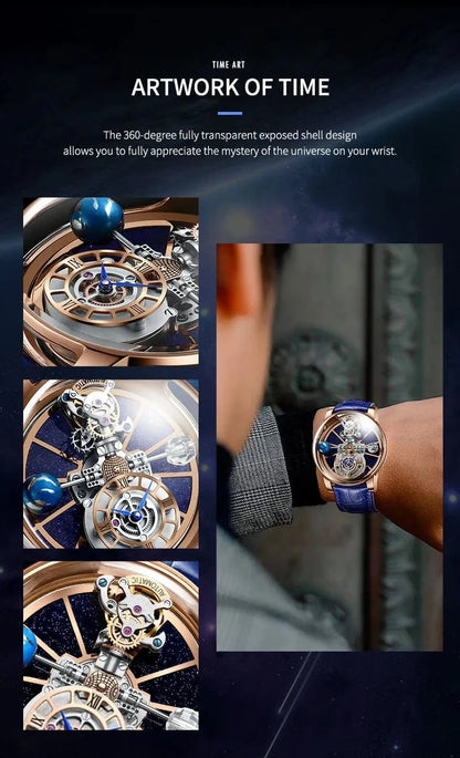 PINDU Design Watches Man Starry Sky Watch For Men Quartz Wristwatches Clock Earth Theme Design Man Watch Celestial Body Series - FastZen