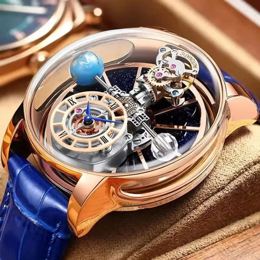 PINDU Design Watches Man Starry Sky Watch For Men Quartz Wristwatches Clock Earth Theme Design Man Watch Celestial Body Series - FastZen