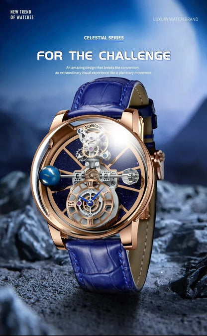 PINDU Design Watches Man Starry Sky Watch For Men Quartz Wristwatches Clock Earth Theme Design Man Watch Celestial Body Series - FastZen