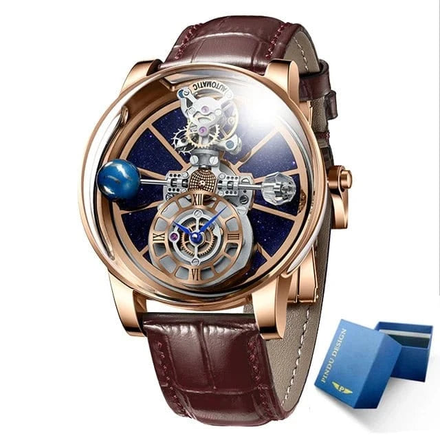 PINDU Design Watches Man Starry Sky Watch For Men Quartz Wristwatches Clock Earth Theme Design Man Watch Celestial Body Series - FastZen