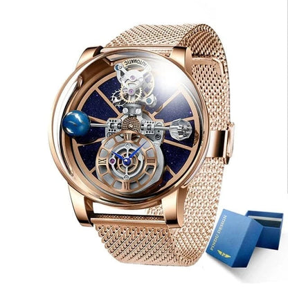 PINDU Design Watches Man Starry Sky Watch For Men Quartz Wristwatches Clock Earth Theme Design Man Watch Celestial Body Series - FastZen