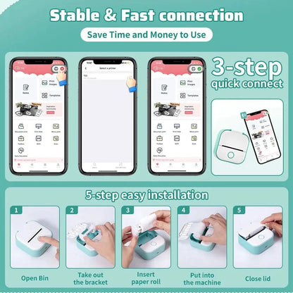 Portable Mini Thermal Printer Wirelessly – Imprimante Bluetooth Portable Sans Encre - FastZen