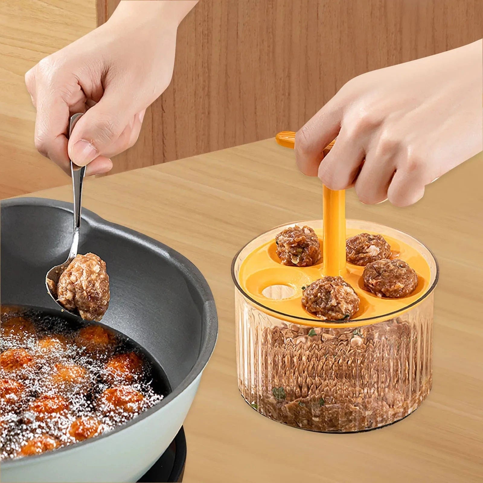 Quintuple Meatball Maker with Container – Creative Kitchen Meat Baller Press Tool & Mince Storage Box with Lid - FastZen