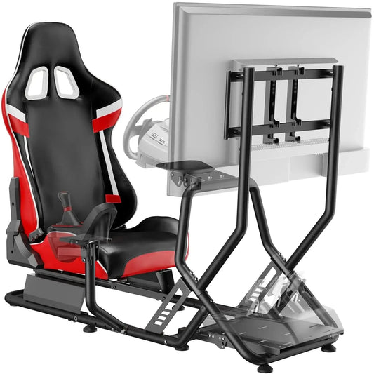 Racing Simulator Cockpit with Monitor Mount &amp; Racing Seat – Compatible with PS5, PS4, Xbox & PC - FastZen