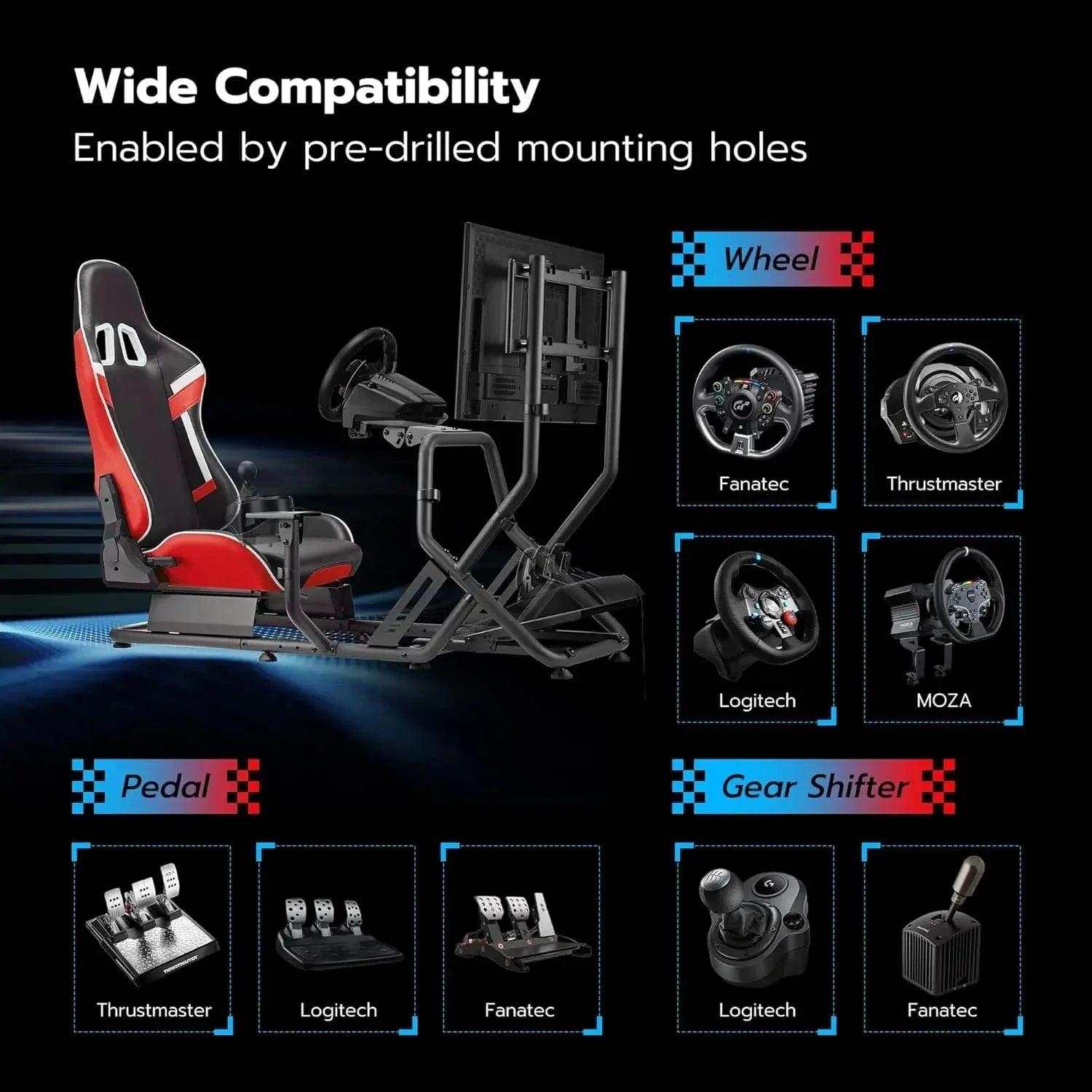 Racing Simulator Cockpit with Monitor Mount &amp; Racing Seat – Compatible with PS5, PS4, Xbox & PC - FastZen