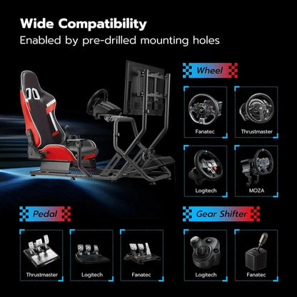 Racing Simulator Cockpit with Monitor Mount &amp; Racing Seat – Compatible with PS5, PS4, Xbox & PC - FastZen