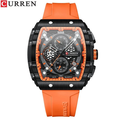 Sports Rectangular Quartz Watch – Large Dial with Silicone Band &amp; Auto Date - FastZen