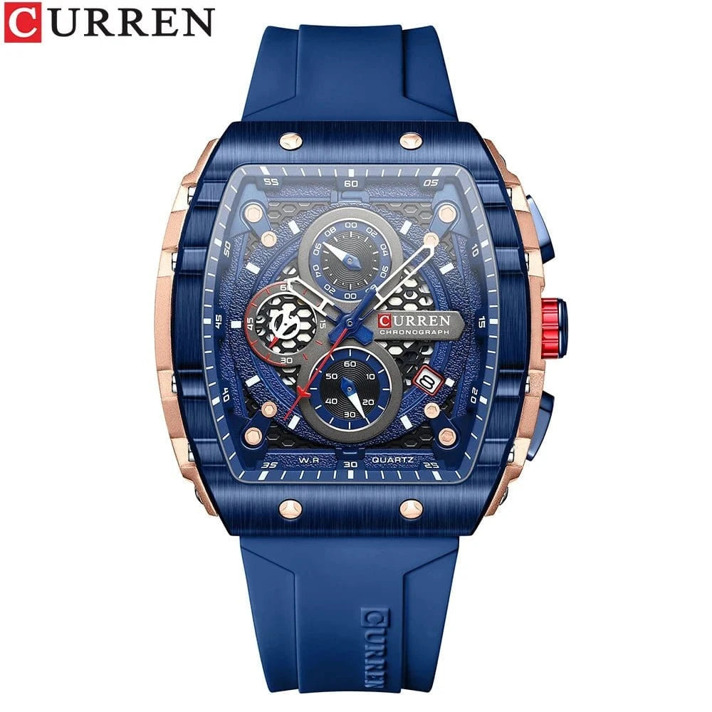 Sports Rectangular Quartz Watch – Large Dial with Silicone Band &amp; Auto Date - FastZen