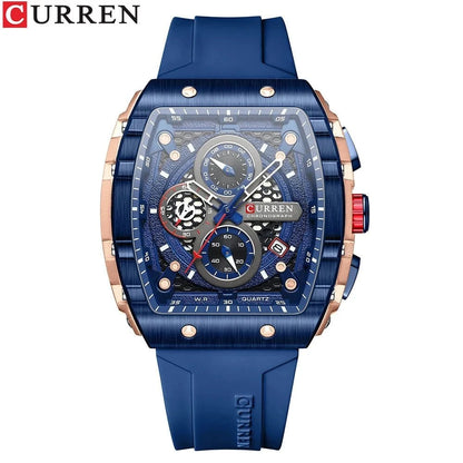 Sports Rectangular Quartz Watch – Large Dial with Silicone Band &amp; Auto Date - FastZen