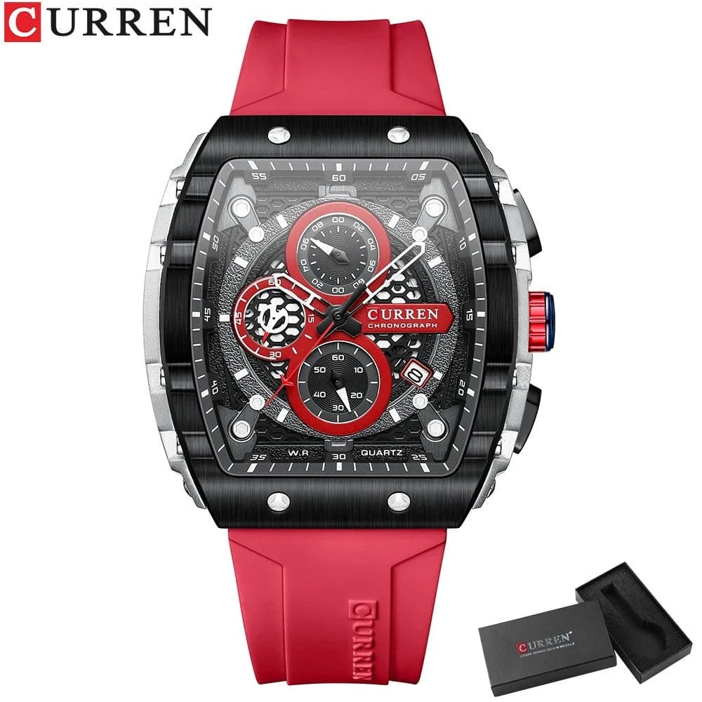 Sports Rectangular Quartz Watch – Large Dial with Silicone Band &amp; Auto Date - FastZen