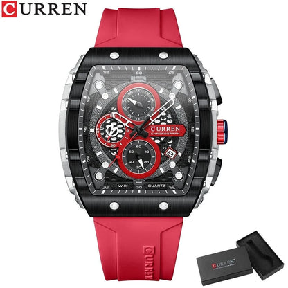 Sports Rectangular Quartz Watch – Large Dial with Silicone Band &amp; Auto Date - FastZen