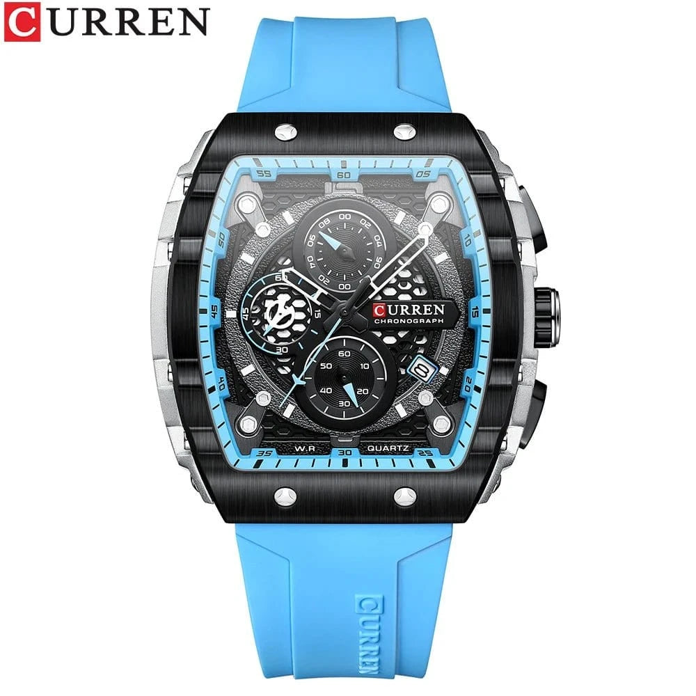 Sports Rectangular Quartz Watch – Large Dial with Silicone Band &amp; Auto Date - FastZen