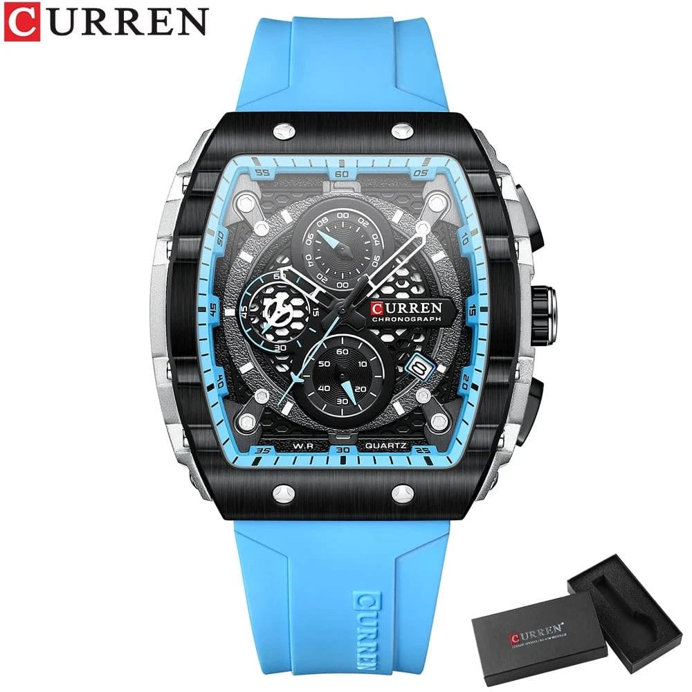 Sports Rectangular Quartz Watch – Large Dial with Silicone Band &amp; Auto Date - FastZen
