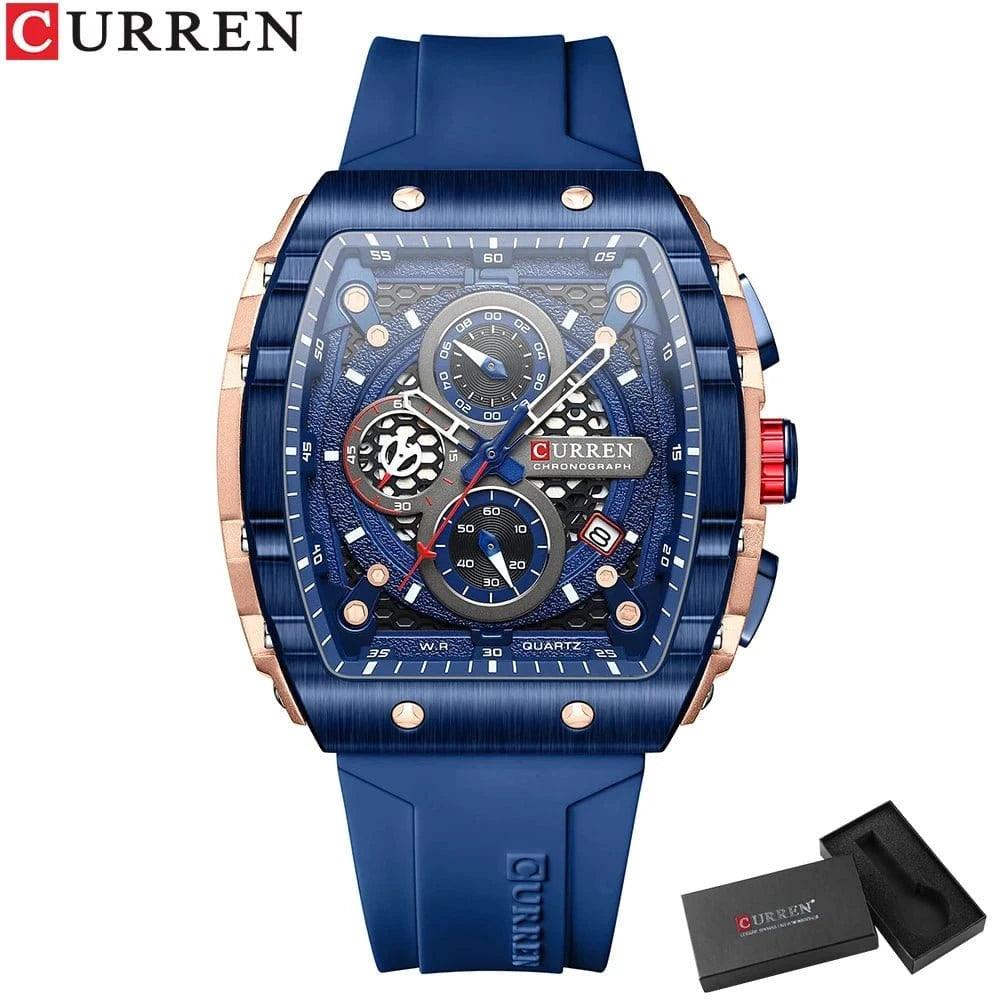 Sports Rectangular Quartz Watch – Large Dial with Silicone Band &amp; Auto Date - FastZen