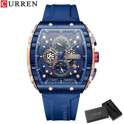 Sports Rectangular Quartz Watch – Large Dial with Silicone Band &amp; Auto Date - FastZen