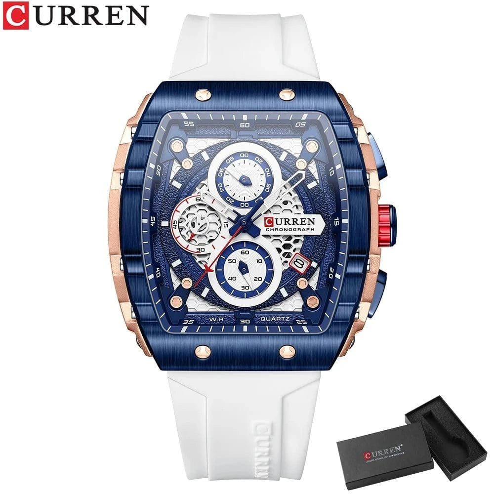 Sports Rectangular Quartz Watch – Large Dial with Silicone Band &amp; Auto Date - FastZen