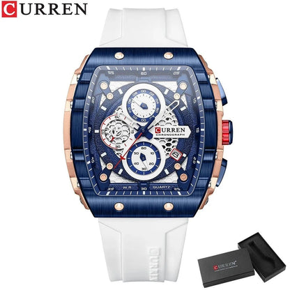 Sports Rectangular Quartz Watch – Large Dial with Silicone Band &amp; Auto Date - FastZen