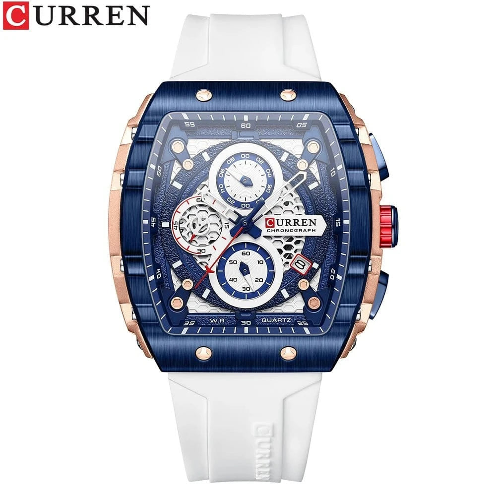 Sports Rectangular Quartz Watch – Large Dial with Silicone Band &amp; Auto Date - FastZen