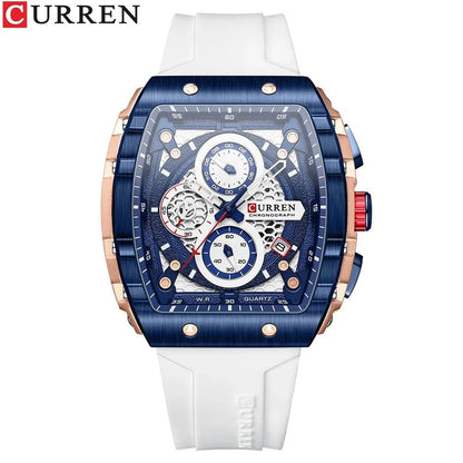 Sports Rectangular Quartz Watch – Large Dial with Silicone Band &amp; Auto Date - FastZen