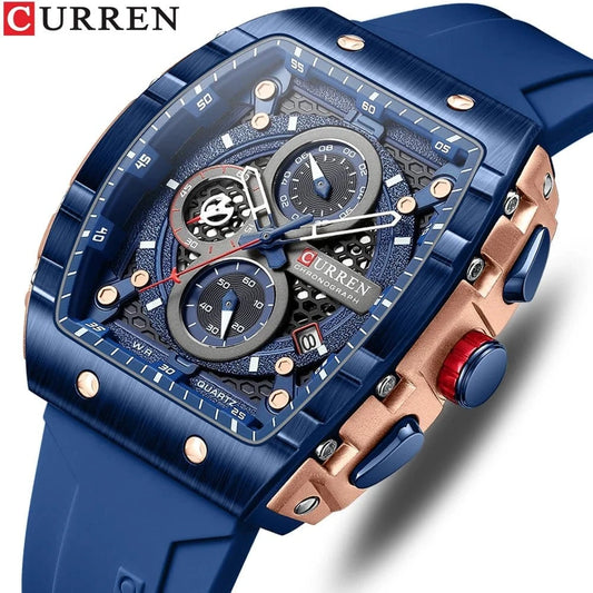 Sports Rectangular Quartz Watch – Large Dial with Silicone Band &amp; Auto Date - FastZen
