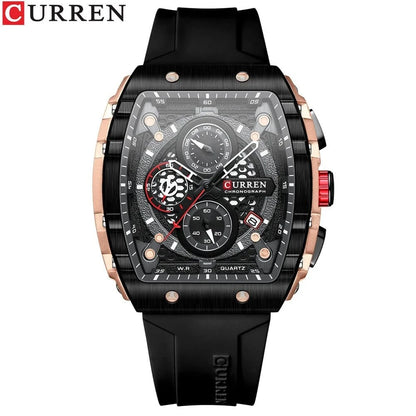 Sports Rectangular Quartz Watch – Large Dial with Silicone Band &amp; Auto Date - FastZen