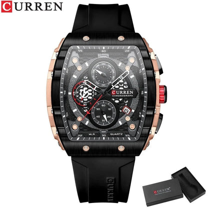 Sports Rectangular Quartz Watch – Large Dial with Silicone Band &amp; Auto Date - FastZen
