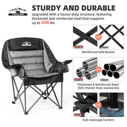 Tisetrail Oversized Padded Camping Chair – Extra Large Folding Chair for Adults with Side Pocket & Cup Holder - FastZen