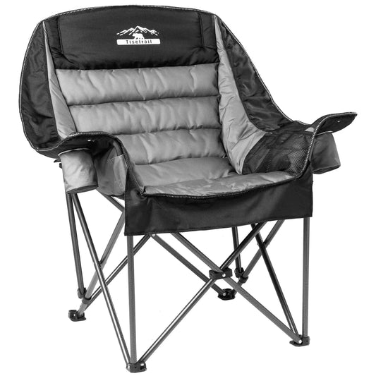 Tisetrail Oversized Padded Camping Chair – Extra Large Folding Chair for Adults with Side Pocket & Cup Holder - FastZen